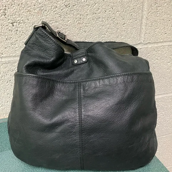 J Crew Leather Bag Purse Black Distressed Bohemian Chic - Picture 4 of 17